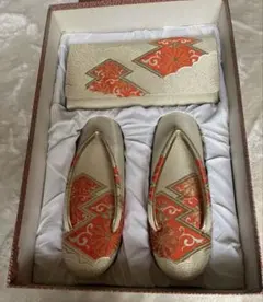 草履とバッグのセット 金色とオレンジ