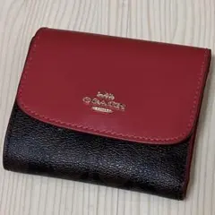 COACH 三つ折り財布 赤/ブラウン