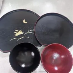 【4点セット】【即購入⭕️】半月盆2つ 汁椀2つ 計４点セット