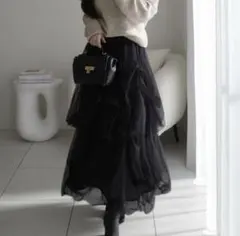 グレイル GRL ボリュームチュールフレアロングスカート ブラックdk1550