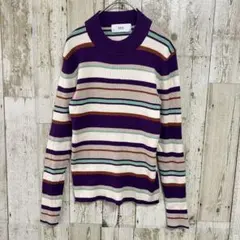 アズールバイマウジー　ニット　リブ　ボーダー　タイト　長袖　パープル　サイズL