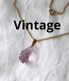 ビンテージ　スワロフスキー　パープル　ゴールド　ネックレス　ドロップ
