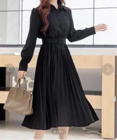 DAY CLOSET レディース アコーディオンプリーツ切替ワンピース ベルト