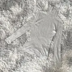 『HUMAN WOMAN』ボーダーハイネックリブカットソー　タートルネック(M)