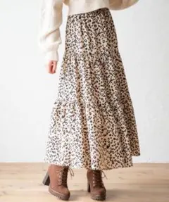 ヘザー　ティアードロングスカート　レオパード柄