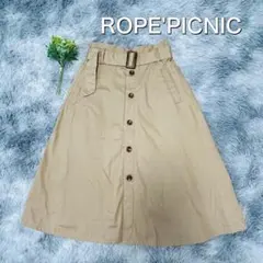 ROPE'PICNIC ベージュ フレアスカート（M）ハイウェスト膝丈　ベルト付