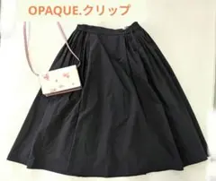 【オペークドットクリップ】黒　たっぷりフレアロングスカート　ゴム　リラックス