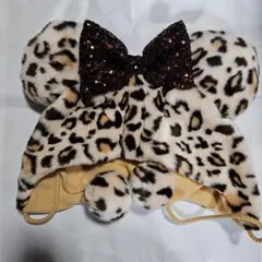 東京ディズニーリゾートファンキャップヒョウ柄耳付きスパンコールリボン付き