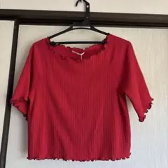 RETRO GIRL フリル付きレッドTシャツ M