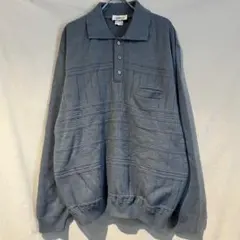 90s 00s euro古着ブルー ニットポロシャツ 長袖 xxl ウール
