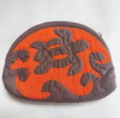 ハワイアンキルト　ポーチ　ホヌ　オレンジ　ハワイアン雑貨