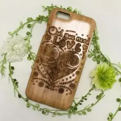 展示品☆iphone 6 6s ケース 天然木 木製 フクロウLOVE 即納