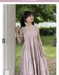 GRL k8975a リボン付きVネックノースリーブティアードワンピース ピンク