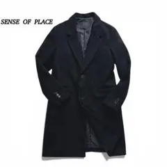 センスオブプレイス　チェスターコート【M】 ウール混 メンズ　ブラック　黒