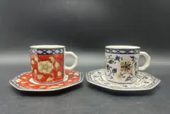陶器　MIKASA ポーターズギャラリー　8角　ペアカップ％ソーサー　花草模様