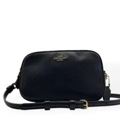 極美品 COACH レイラ ダブルジップ ショルダーバッグ シボ革 ネイビー