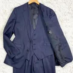 美品✨XL相当 スーツセレクト 3ピース セットアップスーツ ネイビー AB7