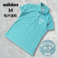 美品★adidas アディダス ゴルフ 半袖ポロシャツ 速乾 丸襟 ブルー M