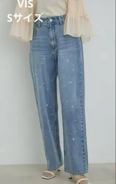 ビーズ装飾 ワイドレッグデニムパンツ　VIS