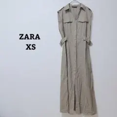 ザラ　シャツワンピース　ノースリーブ　カジュアル　麻混　 サイドベルト　XS