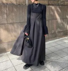 La-gemmeラジエム　ふくれジャガードウェーブキャミソールワンピース黒