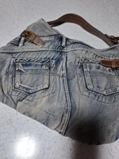 デニム風トートバッグ レザー調ストラップ付き