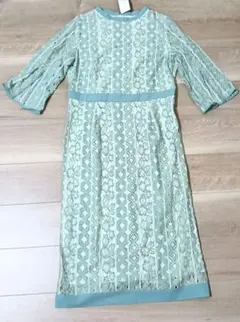 [新品ワンピ] Rananミントグリーン 七分袖 レースワンピース