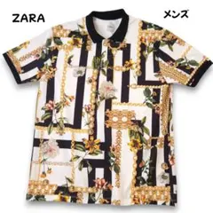 ZARA ザラ バロック柄 花柄 半袖ポロシャツ オーバーサイズ XL 極美品