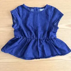 petit main デニム風　半袖ブラウス　トップス　リボン90cm