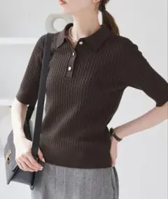 美品！ROPE PICNIC ミニケーブルハーフスリーブニットポロシャツ