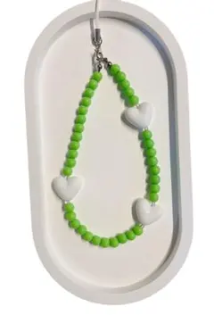 【No.59】ビーズストラップ　黄緑✖️白