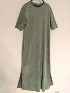 KBF グリーン スエード風 ロングワンピース 半袖 Fサイズ 定価8690円