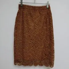 ユニクロ スカート ブラウンレース ひざ丈スカート フラワーレース