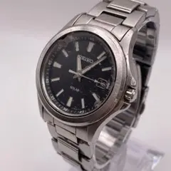 稼働 SEIKO ソーラー メンズ 腕時計 デイト 10気圧防水 3針 黒文字盤