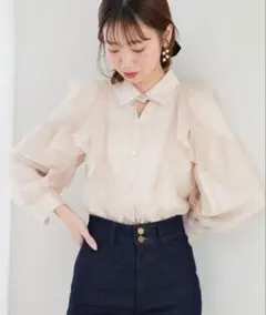 MAJESTIC LEGON 襟付きシアーフリルブラウス