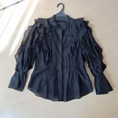 SNIDEL フリルブラウス ブラック　七分袖