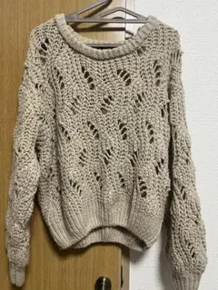 Heather ヘザー レース編みパール付きベージュセーター レディース