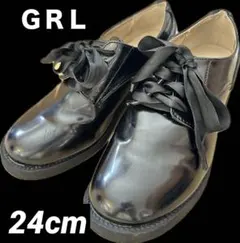 GRL  グレイル　黒  リボン付きレースアップシューズ　ローファー　厚底
