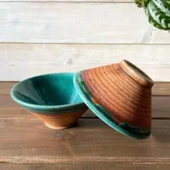 【新品・送料込】美濃焼 織部グリーン　お茶碗　2個