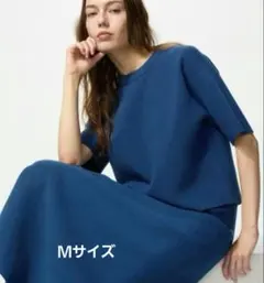 UNIQLO ウォッシャブルミラノリブセーター 半袖 M ブルー