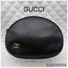 美品　GUCCI グッチ　インターロッキング　オールレザー化粧ポーチ ドーム型