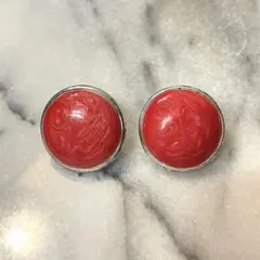 000刻印★赤色マーブルイヤリング
