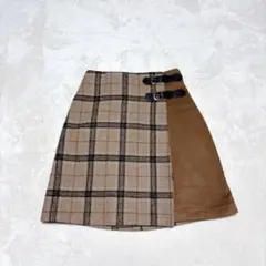 チェック柄 フェイクスエード 切替ミニスカート ベルト付き 秋冬　Mサイズ