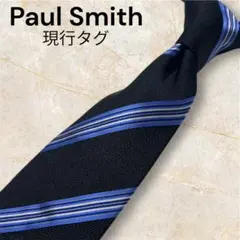 極美品✨Paul Smith ネクタイ ネイビー×ブルー 現行タグシルク100%