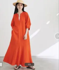 アダムロペ☆リネン☆ワンピース☆オレンジ☆リネンボリュームスリーブワンピースのサムネイル