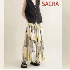 SACRA サクラ ブラッシュ プリント スカート 36 ロングスカートのサムネイル