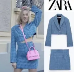 新品未使用　ザラ　ZARA　クロップドジャケット　青チェック　サイズXS