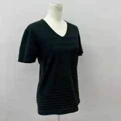 [a1421]ニコル 半袖カットソーTシャツ ブラック ボーダー L Vネックのサムネイル