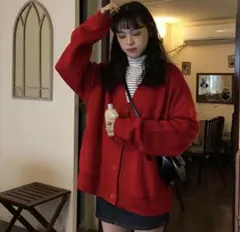 ニットカーディガン　ボルドー レッド