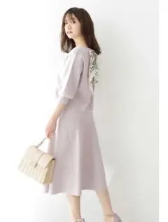 スカーフ付フレアニットセットアップ